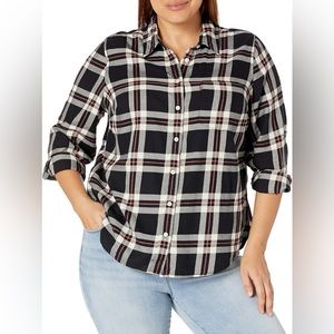 Levi’s relaxed black cream/white coral red flannel button up lightweight cozy